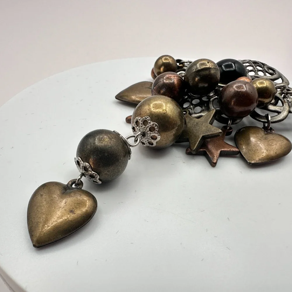 Vintage Y2K Beaded Floral Dangle Brooch Pin Boho Women's Jewelry